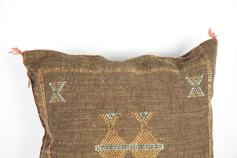 Brown Moroccan Cactus Silk Pillow Cover – Handwoven Bohemian Sabra Cushion (50×50 cm & 60×40 cm)