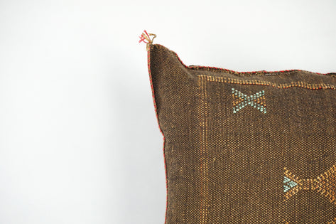 Brown Moroccan Cactus Silk Pillow Cover – Handwoven Bohemian Sabra Cushion (50×50 cm & 60×40 cm)