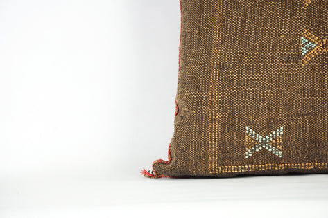 Brown Moroccan Cactus Silk Pillow Cover – Handwoven Bohemian Sabra Cushion (50×50 cm & 60×40 cm)