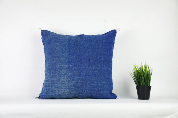 Navy Blue Moroccan Cactus Silk Pillow Cover – Handwoven Sabra Cushion (50×50 cm | 60×40 cm)
