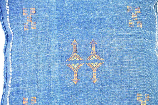 Navy Blue Moroccan Cactus Silk Pillow Cover – Handwoven Sabra Cushion (50×50 cm | 60×40 cm)