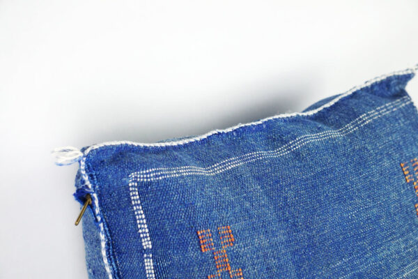 Navy Blue Moroccan Cactus Silk Pillow Cover – Handwoven Sabra Cushion (50×50 cm | 60×40 cm)