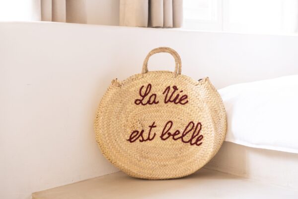 La Vie Est Belle Round Bag – Handmade Palm Leaf Basket