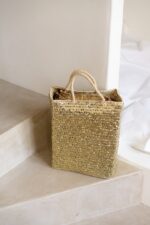 Saint Tropez Gold Sequin Basket – Handwoven Palm Leaf Bag