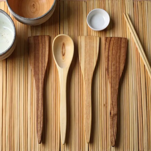 Handmade Decorative Wooden Spoon and Fork Set – 6-Piece Boho Chic Lemon Wood (12″)