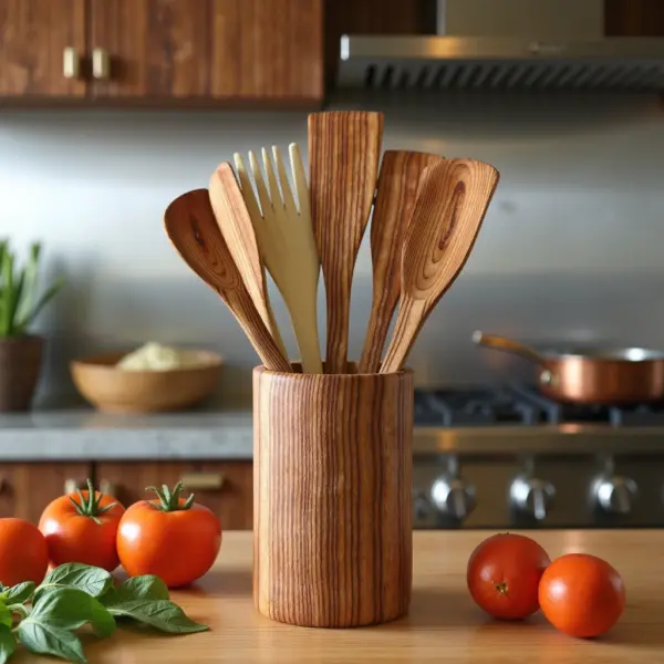 Handmade Decorative Wooden Spoon and Fork Set – 6-Piece Boho Chic Lemon Wood (12″)