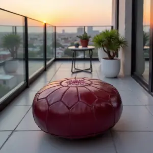Deep-Red-Leather-Pouf-Round-1