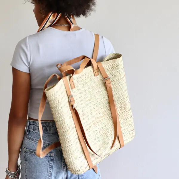 Straw & Leather French Market Backpack – Handwoven
