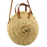 Handcrafted Round Straw Bag – Moroccan Circle Tote with Leather Handles
