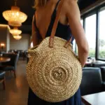 Handcrafted Round Straw Bag – Moroccan Circle Tote with Leather Handles