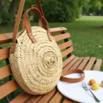 Handcrafted Round Straw Bag – Moroccan Circle Tote with Leather Handles