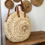 Handcrafted Round Straw Bag – Moroccan Circle Tote with Leather Handles