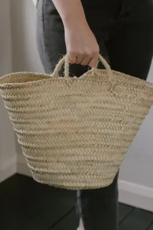 Moroccan Berber Market Basket – Handwoven Storage or Shopp
