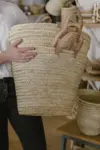French Market Basket – Handwoven Palm Leaf Tote with Leather