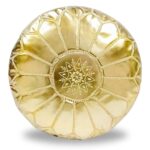 Gold Moroccan Leather Pouf – Handcrafted Round Ottoman with Matching Embroidery (21″ × 12″)