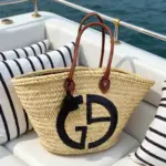 Designer Logo Straw Bag – Luxury Handwoven Beach Tote with Sequin Embellishment