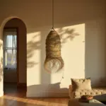 Cylindrical Palm Leaf Pendant Light – Handwoven Moroccan Lampshade (30 × 45 cm)