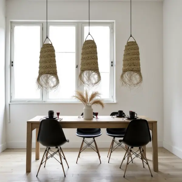 Cylindrical Palm Leaf Pendant Light – Handwoven Moroccan Lampshade (30 × 45 cm)