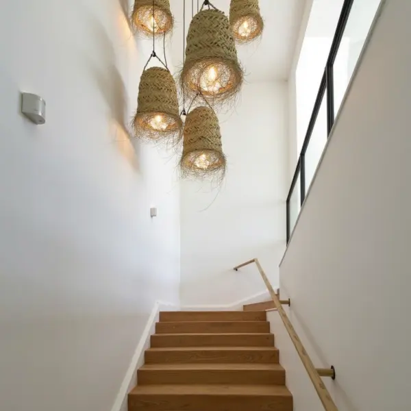 Cylindrical Palm Leaf Pendant Light – Handwoven Moroccan Lampshade (30 × 45 cm)