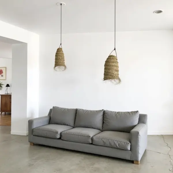 Cylindrical Palm Leaf Pendant Light – Handwoven Moroccan Lampshade (30 × 45 cm)