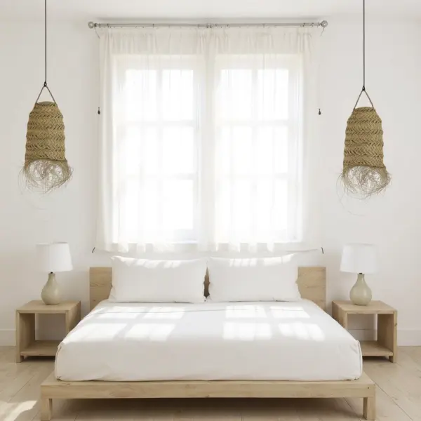 Cylindrical Palm Leaf Pendant Light – Handwoven Moroccan Lampshade (30 × 45 cm)