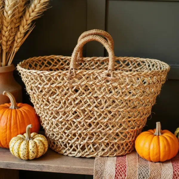 Handwoven Moroccan Mesh Straw Beach Bag – Eco-Friendly Market Tote (12″ × 19″)