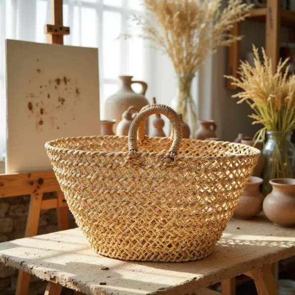 Handwoven Moroccan Mesh Straw Beach Bag – Eco-Friendly Market Tote (12″ × 19″)