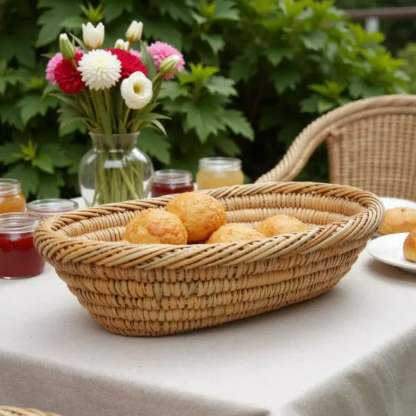 Handmade Moroccan Oval Bread Basket – Natural Straw Fruit Basket (14″)