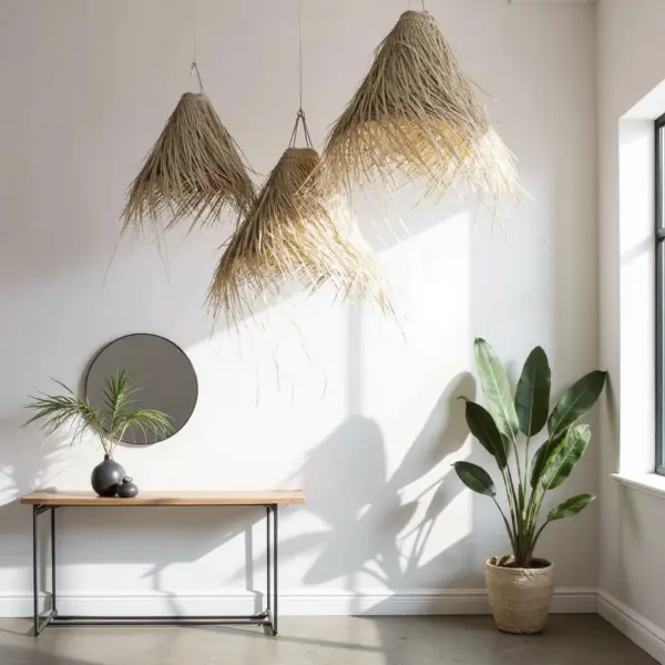 Handwoven Palm Leaf Pendant Light – Moroccan Lampshade (3 Sizes)