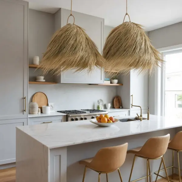 Natural Palm Leaf Light Shade – 45 cm Handwoven Moroccan Pendant Lamp