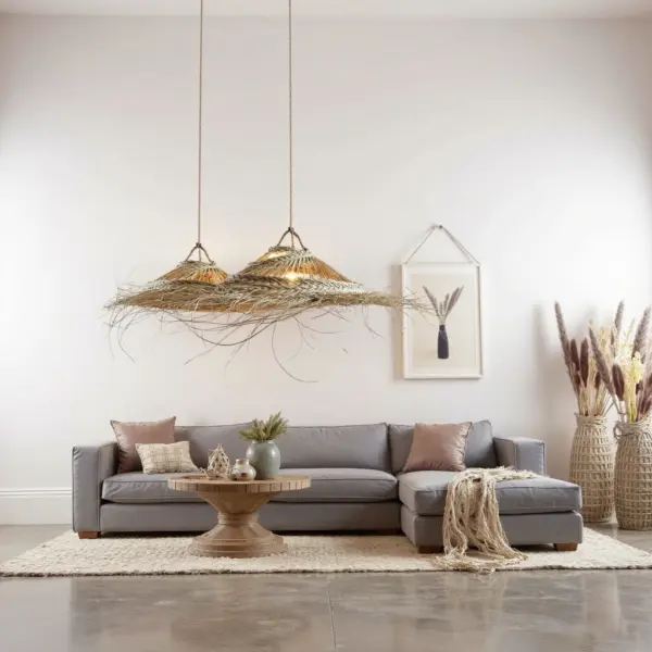 Oversized Palm Leaf Pendant Light – 30″ Handwoven Moroccan Boho Ceiling Lamp