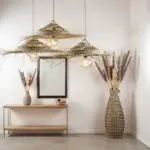 Oversized Palm Leaf Pendant Light – 30″ Handwoven Moroccan Boho Ceiling Lamp