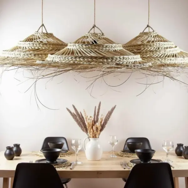 Oversized Palm Leaf Pendant Light – 30″ Handwoven Moroccan Boho Ceiling Lamp