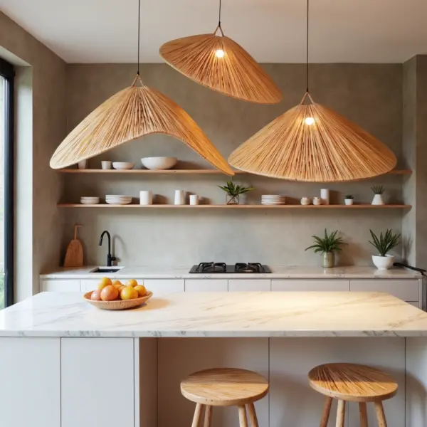 Natural Raffia Pendant Light – Large Handwoven Moroccan Ceiling Lamp (22″ Diameter)