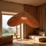 Natural Raffia Pendant Light – Large Handwoven Moroccan Ceiling Lamp (22″ Diameter)