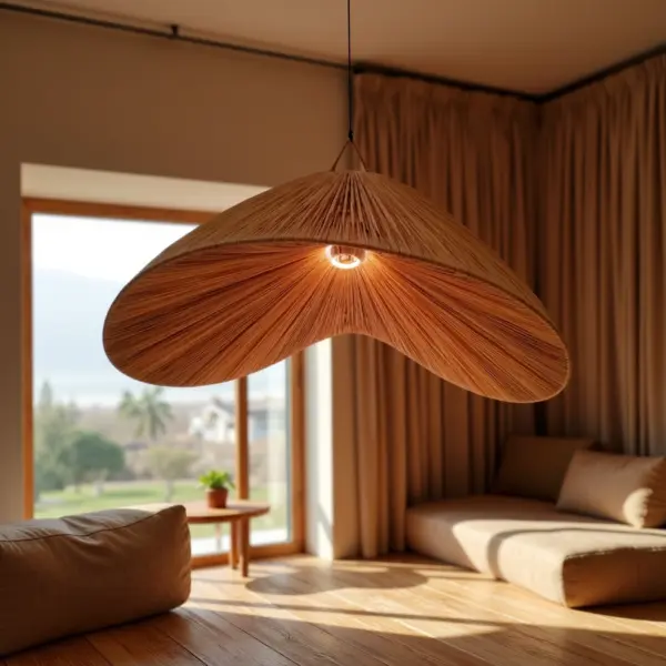 Natural Raffia Pendant Light – Large Handwoven Moroccan Ceiling Lamp (22″ Diameter)
