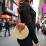 Round Straw Crossbody Bag – Handwoven Moroccan Circle Purse with Leather Flap