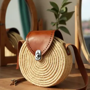 Handmade-Moroccan-Round-Straw-Crossbody-Bag-with-Leather-Detail-8