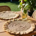 Handmade Raffia Round Tassel Placemats with Fringes – Boho Moroccan Straw Table Mats (15″ Diameter)