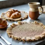 Handmade Raffia Round Tassel Placemats with Fringes – Boho Moroccan Straw Table Mats (15″ Diameter)