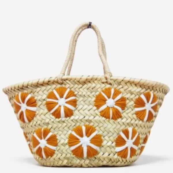 Moroccan Small Straw Bag – Handwoven Mini Tote with Floral Embroidery (8″ × 13.3″)