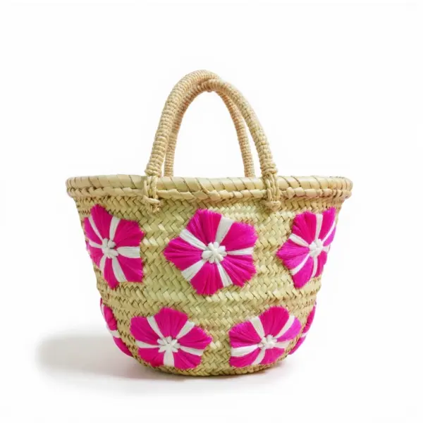 Moroccan Small Straw Bag – Handwoven Mini Tote with Floral Embroidery (8″ × 13.3″)