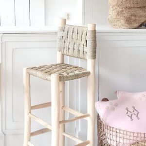 Handwoven Palm Leaf Bar Chair – Artisanal Lemon Wood Counter Stool (60cm & 80cm)