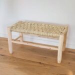 Exclusive Moroccan Palm Leaf Bench – Handwoven Boho Bench with Lemon Wood Frame