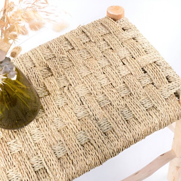 Exclusive Moroccan Palm Leaf Bench – Handwoven Boho Bench with Lemon Wood Frame
