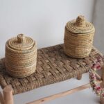 Exclusive Moroccan Palm Leaf Bench – Handwoven Boho Bench with Lemon Wood Frame