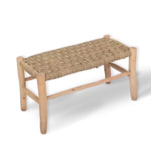 Exclusive Moroccan Palm Leaf Bench – Handwoven Boho Bench with Lemon Wood Frame