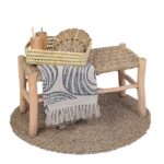 Exclusive Moroccan Palm Leaf Bench – Handwoven Boho Bench with Lemon Wood Frame