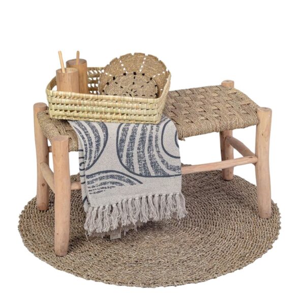 Exclusive Moroccan Palm Leaf Bench – Handwoven Boho Bench with Lemon Wood Frame