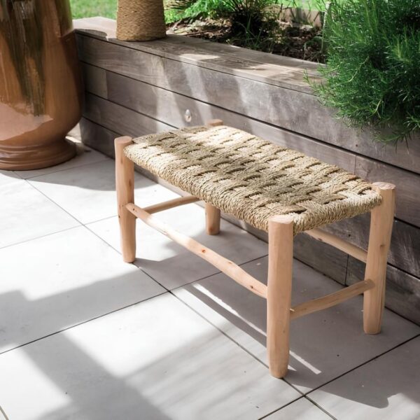 Exclusive Moroccan Palm Leaf Bench – Handwoven Boho Bench with Lemon Wood Frame